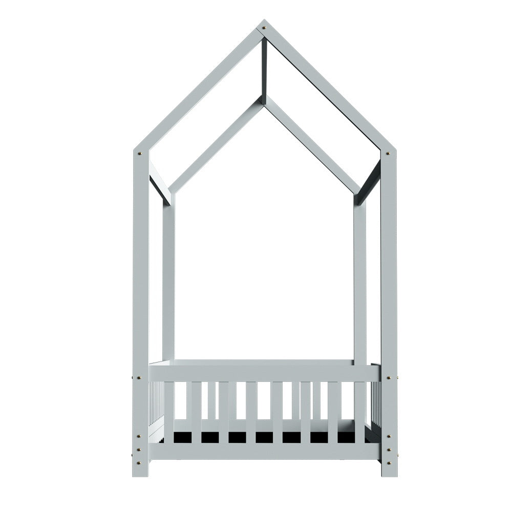 Wooden Kids House-Shaped Bed Frame In Grey