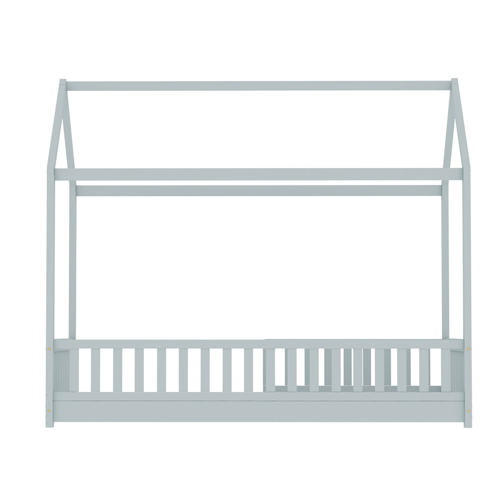 Wooden Kids House-Shaped Bed Frame In Grey