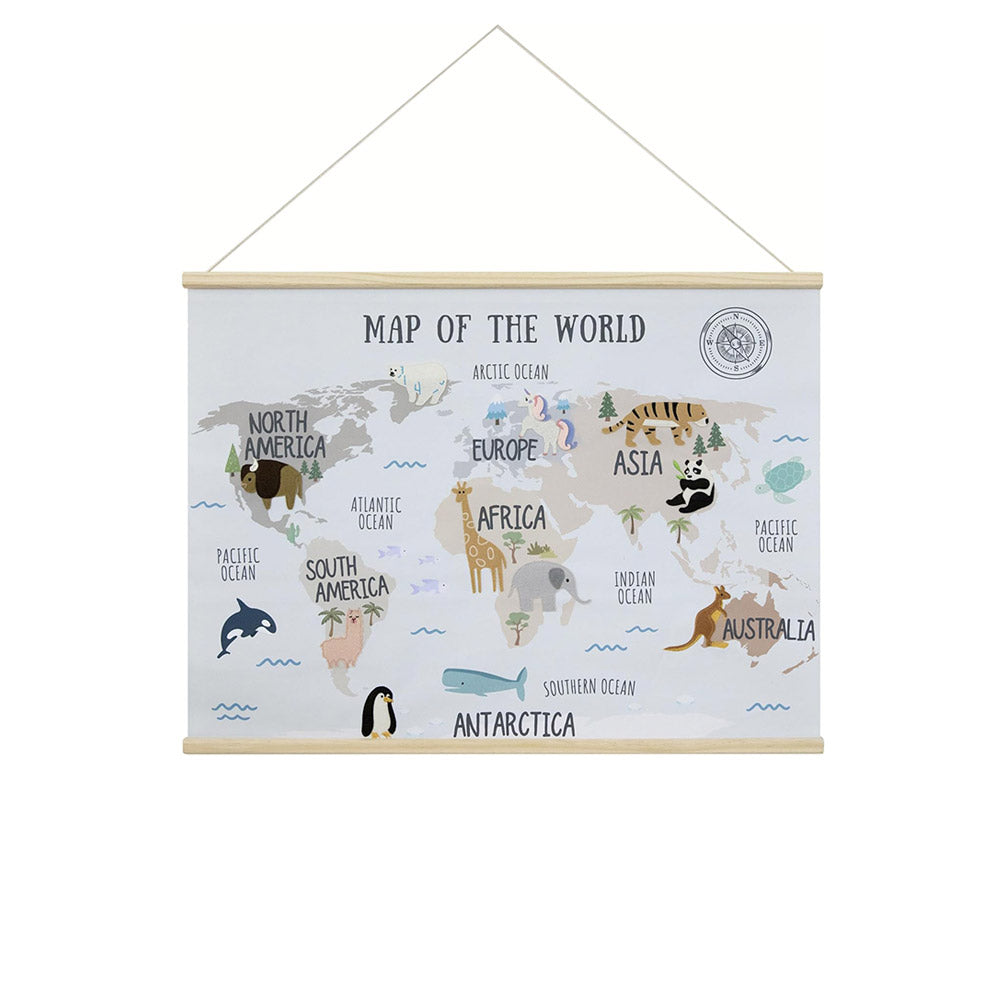 Embroidered World Map Poster for Kids Room