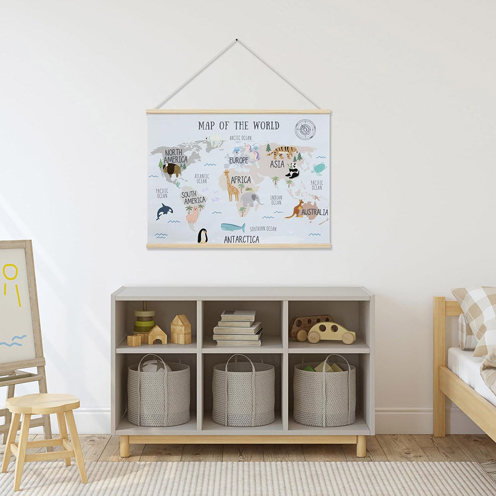 Embroidered World Map Poster for Kids Room